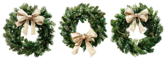 PNG Festive wreaths with elegant bows, element set on transparent background