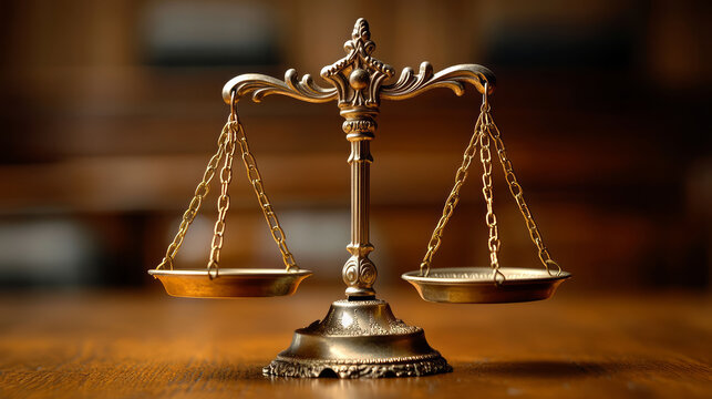 A legal scale on a desktop, representing the concept of fairness and justice.