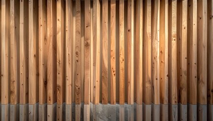 Textured Natural Wood Slat Wall With Vertical Grain Detail and Warm Sunlight Accentuating Wood Grain and Texture