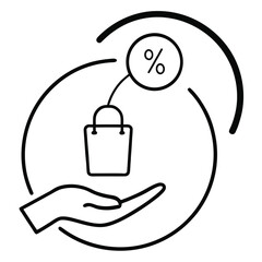 Hand holding shopping bag with percentage symbol discount