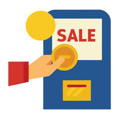 Hand inserting coin into sale machine insertion