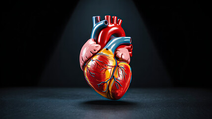 Vibrant human heart anatomy model showcasing intricate details and vital circulatory system, perfect for medical education and scientific exploration.