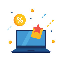 Laptop with star and percentage symbol computer technology