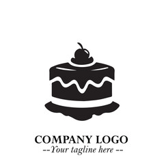 Delicious Cake Icon Symbol in Black on White Background with Sweet Minimalist Modern Design
