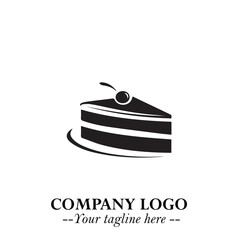 Delicious Cake Icon Symbol in Black on White Background with Sweet Minimalist Modern Design
