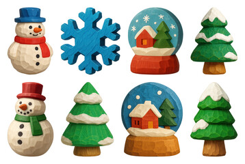Fototapeta premium PNG Charming wooden winter decorations, transparent background
