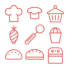 Baking icons chef hat carrot bread cupcake scoop cooking