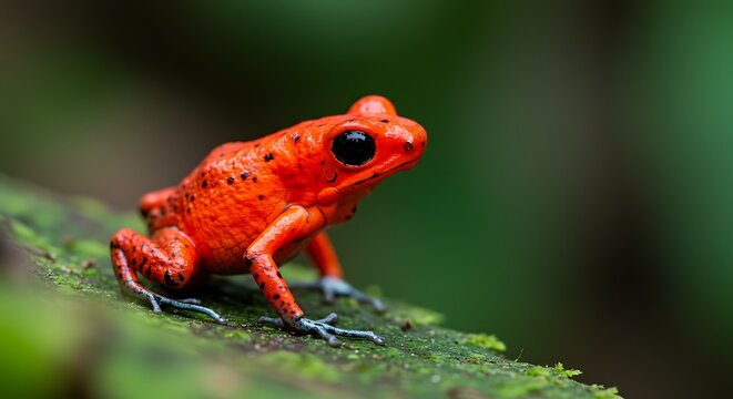 Vibrant red frog on green surface wildlife nature close up photography