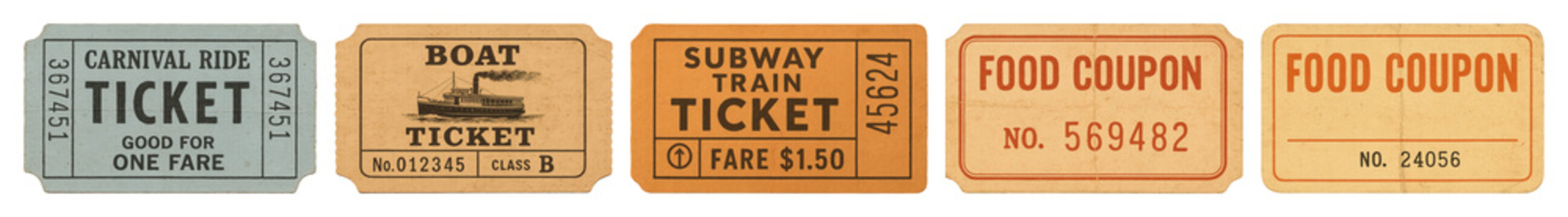 PNG Vintage tickets and coupons collection, element set on transparent background