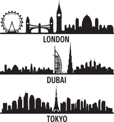 Obraz premium London, Dubai, and Tokyo City Skylines