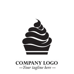 Delicious Cake Icon Symbol in Black on White Background with Sweet Minimalist Modern Design