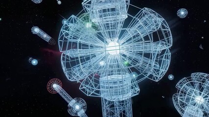 Structures float in space amongst nebulae, possible future habitat concept illustration - Powered by Adobe