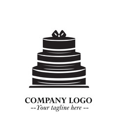 Delicious Cake Icon Symbol in Black on White Background with Sweet Minimalist Modern Design