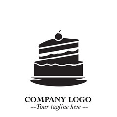 Delicious Cake Icon Symbol in Black on White Background with Sweet Minimalist Modern Design