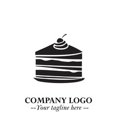 Delicious Cake Icon Symbol in Black on White Background with Sweet Minimalist Modern Design