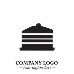 Delicious Cake Icon Symbol in Black on White Background with Sweet Minimalist Modern Design