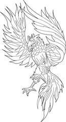 Mythical phoenix bird line art illustration