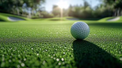 Close-up of a still golf ball on a lawn