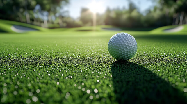 Close-up of a still golf ball on a lawn