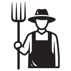 Monochromatic Farmer Worker Icon with Fork, Hat, and Apron Design