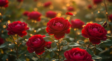 Obraz premium Vibrant red roses in sunlight natures beauty floral elegance