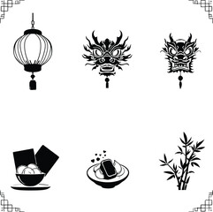Chinese new year vector elements dragon lantern bamboo dumplings red envelopes asian culture design graphic