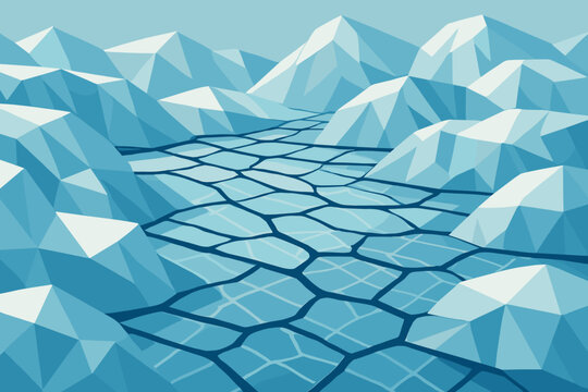 Fractures illustration icy surfaces faceted polygonal vector gridwave glacier spreading art