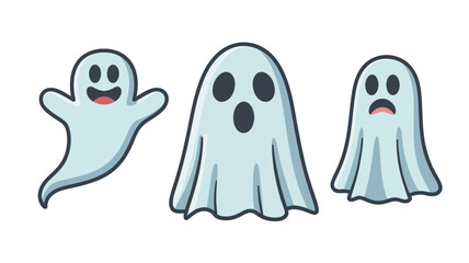 Obraz premium Three cartoon ghosts with different expressions on white background