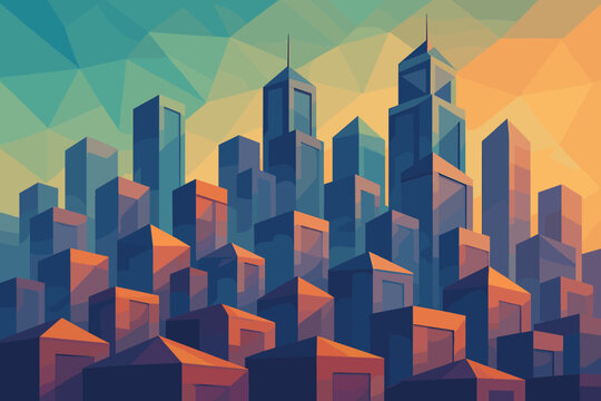 Gradient rooftops sky vector cityscape angular illustration futuristic geometric cubic city