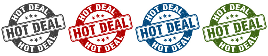 hot deal stamp. hot deal round stamp set isolated on white background