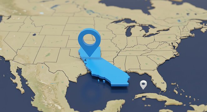 United states map with location markers of two states showing travel planning