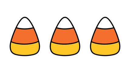 Three candy corn treats on a white background