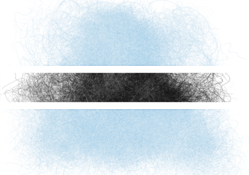 A digitally rendered graphic depiction displays horizontal bands of light blue, white, and black, with a frayed, artistic edge providing a textured, stylistic representation of
