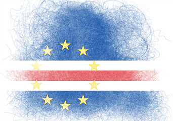 Stylized rendering of the national flag of Cape Verde features a textured effect with a scribble...