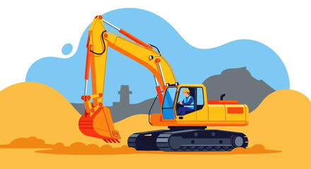 Heavy excavator with operator working on a construction site symbolizing industry and progress