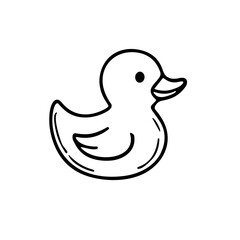 Cartoon rubber duck silhouette in playful style, black and white vector illustration on transparent background