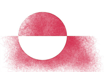 An abstract graphical art piece featuring the flag of Greenland with a textured effect, blending crisp lines with chaotic scribbles to portray the nation's identity and geographical © Mulkan