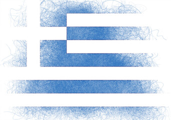 The flag of Greece displayed in an artistic and grunge style, featuring horizontal blue and white...