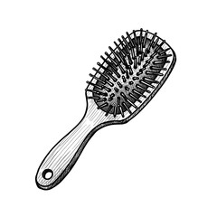 Hair brush with bristles, black and white vector illustration on transparent background