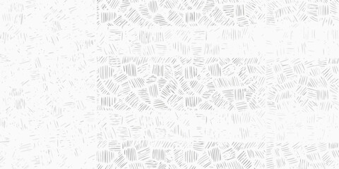 Abstract geometric pattern of hand drawn textured lines and dashes in monochrome white and grey