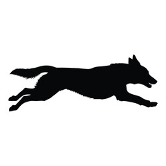 Silhouette of a powerful black dog running with its body extended in motion vector