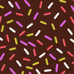 Sweet Candy Cream Icing Texture with Colorful Sprinkles. colorful falling decorative sprinkles background. Colorful Donut Sprinkles Seamless Pattern Background