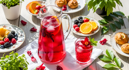 Summer refreshment: a vibrant still life featuring fruit-infused drinks and snacks