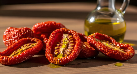 Sun-Dried Tomatoes with Olive Oil: Classic Italian Culinary Still Life in Sunlight