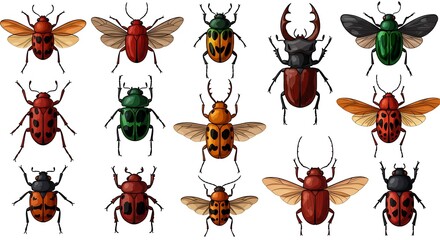 Various colorful insect illustrations set against a clean white background
