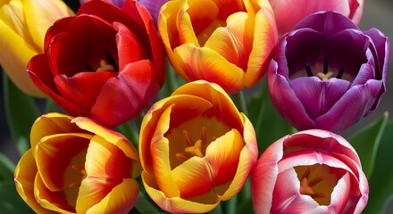 Vibrant tulips in full bloom showcasing vivid colors and intricate details