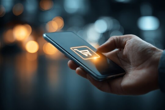 Hand holding smartphone with shopping cart icon. Online shopping and e-commerce concept in modern digital era. Digital payment system and consumerism.