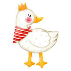Cute duck wearing red scarf and crown 