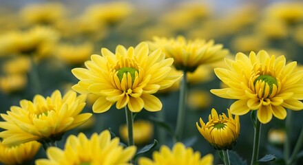 Vibrant yellow chrysanthemum flowers blooming in a field natural beauty
