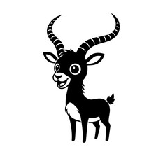 Cute Antelope peeking out silhouette isolated on white background